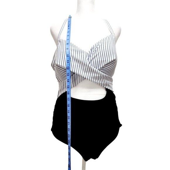 Striped Halter One-Piece Swimsuit Adjustable Straps Size XL Eomenie Black White - Picture 11 of 13